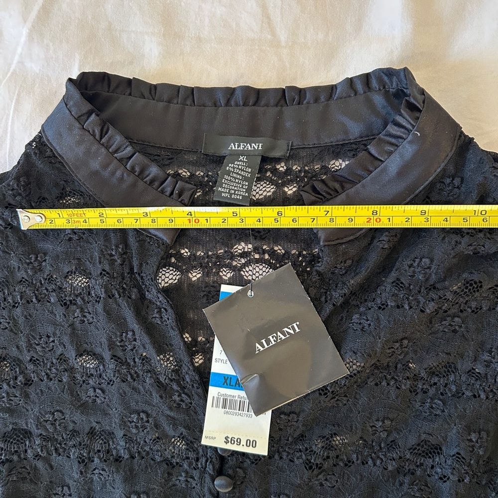 Alfani Women's Black Lace Button-Down Blouse - Picture 2 of 8